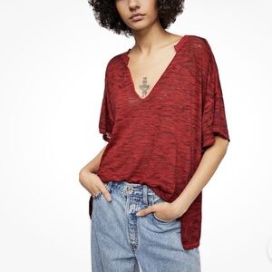 Free People/We The Free Oversized Burnout Burgundy T-shirt